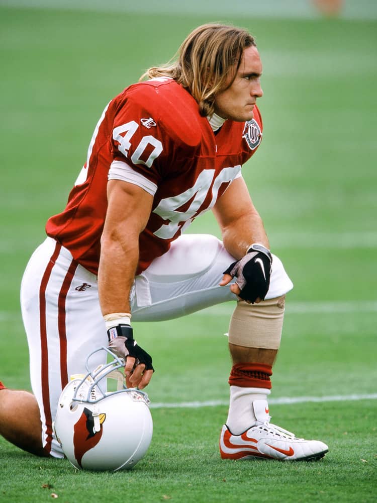 Arizona Cardinals safety Pat Tillman (40) on the field before a game against the Washington Redskins played at Sun Devil Stadium on the campus of Arizona State University in Tempe, AZ. 