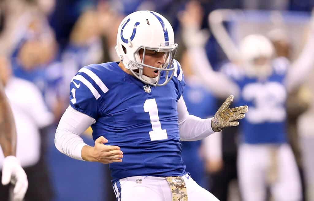Pat McAfee #1 of the Indianapolis Colts celebrates