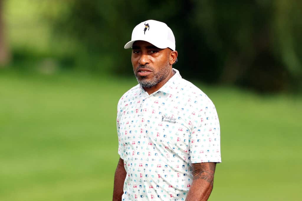 Former NFL player Ronde Barber looks on from the 11th hole